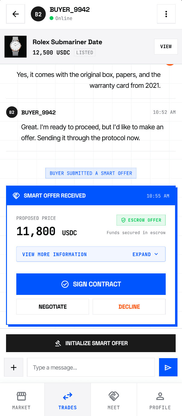 Smart contract chat interface