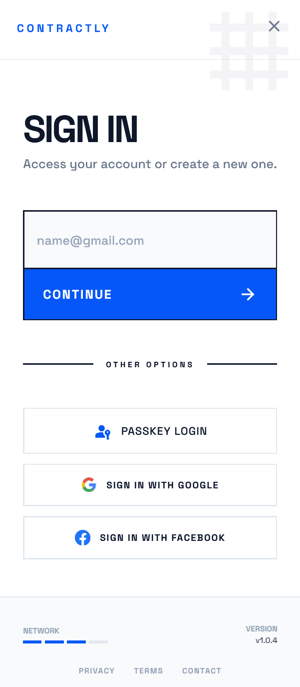 Sign in screen